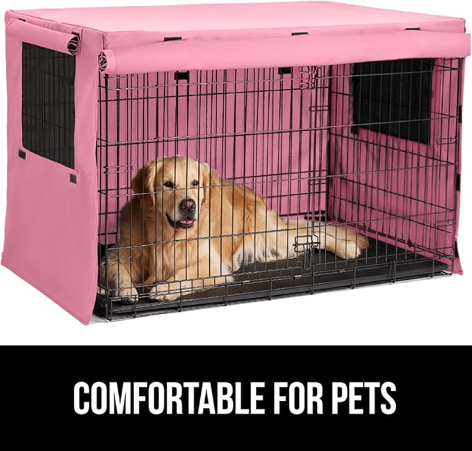 GORILLA GRIP Dog Crate Covers Compatible with Amazon Basics Dog Crates, All Sides Open, Privacy Cover Fits 24" Wire Kennel, Breathable Mesh Windows, Light Reducing Puppy Training Cage Topper, Pink