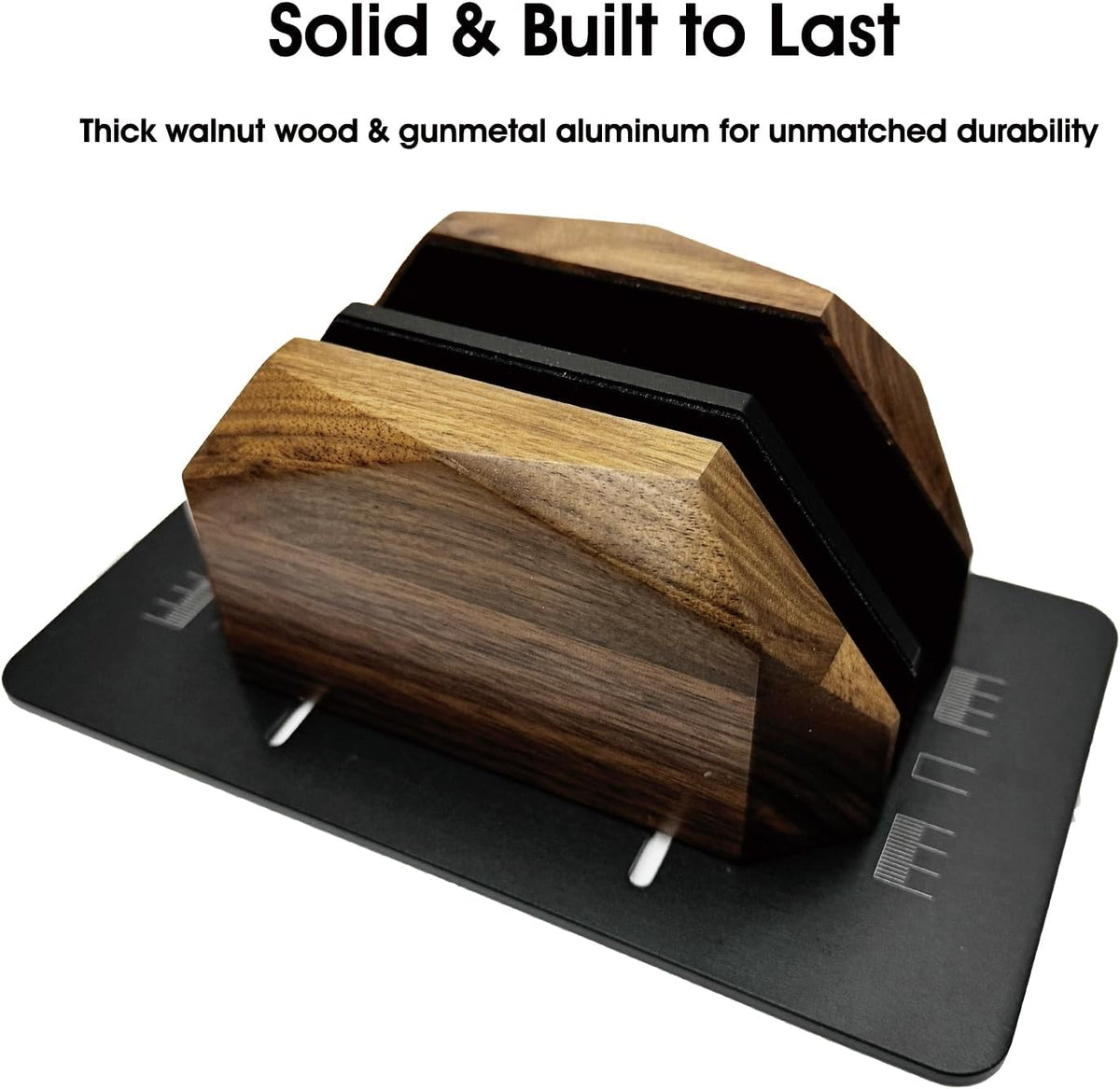 Walnut Vertical Laptop Stand, Dual Slot Wood Laptop Holder for Desk