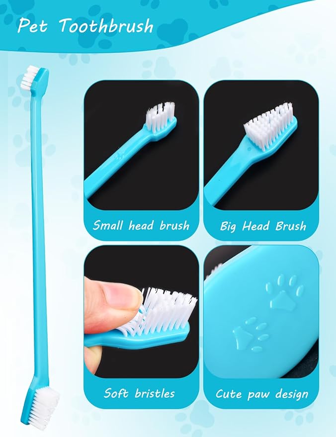 30 Pcs Pet Toothbrush Kit - Dual-Headed Toothbrush for Dogs & Cats - 10 Colors