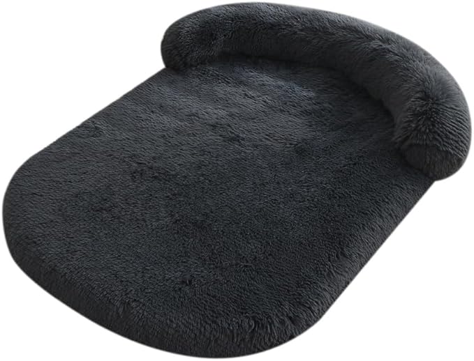 Calming Dog Bed - Fluffy Plush Mat with Removable Washable Cover | Furniture Protector for Large Dogs & Cats(Dark Grey,21.65X15.75X4.33in)