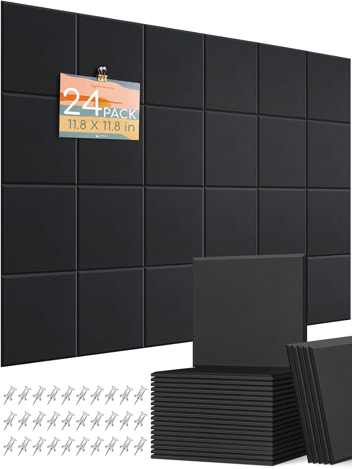 Thick Felt Pin Board Tiles 24 Pack, 11.8x11.8 Bulletin Board for Wall