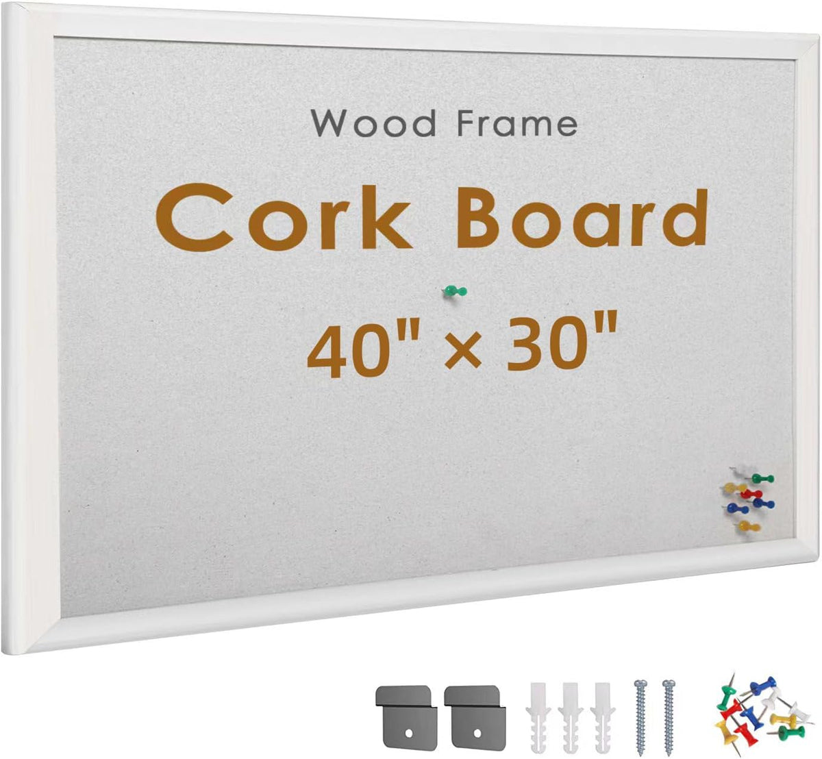 INNOVART White Cork Bulletin Board 40" X 30" with 10 Push Pins, Corkboard with White Wood Frame, Cork Notice Board Message Board, Framed Pin Board for Home, Office, School