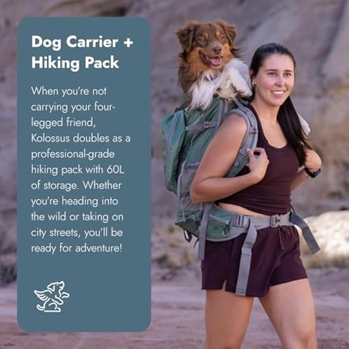 K9 Sport Sack Kolossus - XXL, Black - The Big Dog Backpack - Ideal for Dogs 26-29” Long - Fully Adjustable Pet Carrier - Doubles as a Professional-Grade 60L Hiking Pack