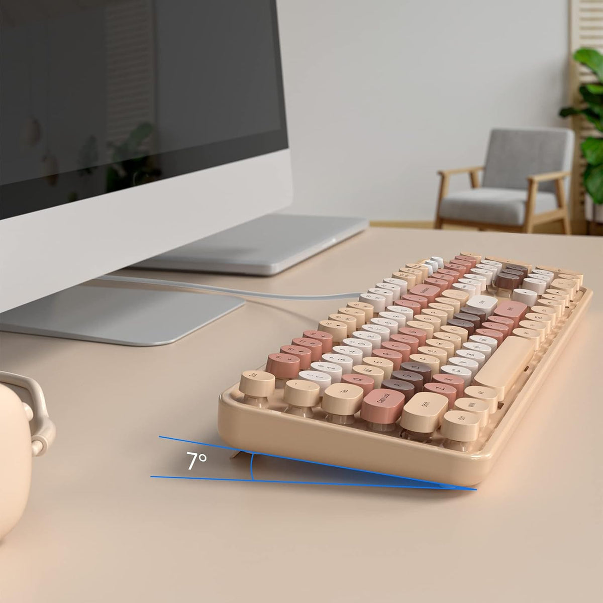 Dilter Wired Keyboard, 104 Keys Full-Sized Typewriter Keyboards, USB Plug and Play Office Keyboard with Number Pad, Caps Indicators, Foldable Stands for Windows, PC, Laptop, Desktop (Milk-Tea)