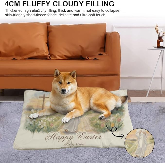 Dog Bed Outdoor 24 × 18 Inch Green Wildflowers Easter He is Risen Washable Pads for Dogs Dog Crate Pad Relaxing Crate Bed Kennel Cama Perro One Pack Pet Beds for Medium Dogs Kennel Pad Home