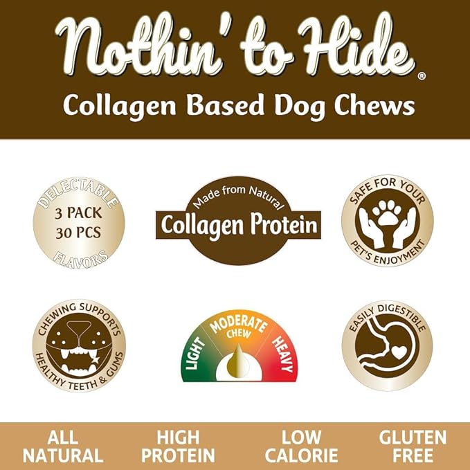 Fieldcrest Farms Nothing to Hide Natural Rawhide Alternative Twist Stix for Dogs - 3 Pack (Chicken, Beef, Peanut Butter) Premium Easily Digestible Chews, Magnet
