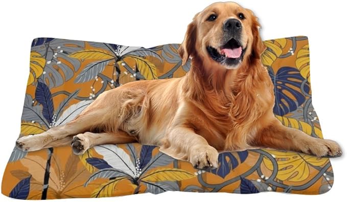 Brown Jungle Leaves Dog Beds and Furniture Cage Mat for Dog Crate Bed Pad Crate Beds for Medium Dogs Washable Non-Slip Puppy Bed Washable Mats Pillows Large Dogs Indoor Outdoor 36X24 Inch