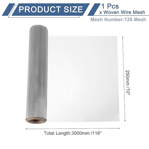 uxcell 120 Mesh 118" x 10" Woven Wire Mesh, 316 Stainless Steel Air Vent Filter