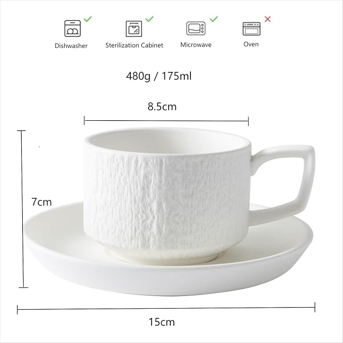 Rock Texture Embossed Ceramic Coffee Set, 6 oz | Tea Set, Cappuccino Espresso