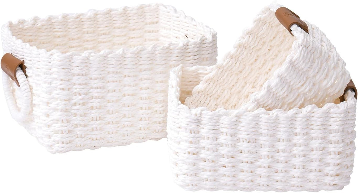 LA JOLIE MUSE Small Wicker Baskets for Organizing, White 3 Pack