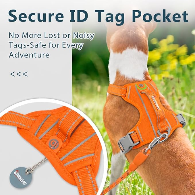 BARKBAY Dog Harness No Pull Oxford with ID Tag Pocket - Heavy Duty, Reflective, Easy Control for Large Dogs(Pumpkin Oxford,XS)