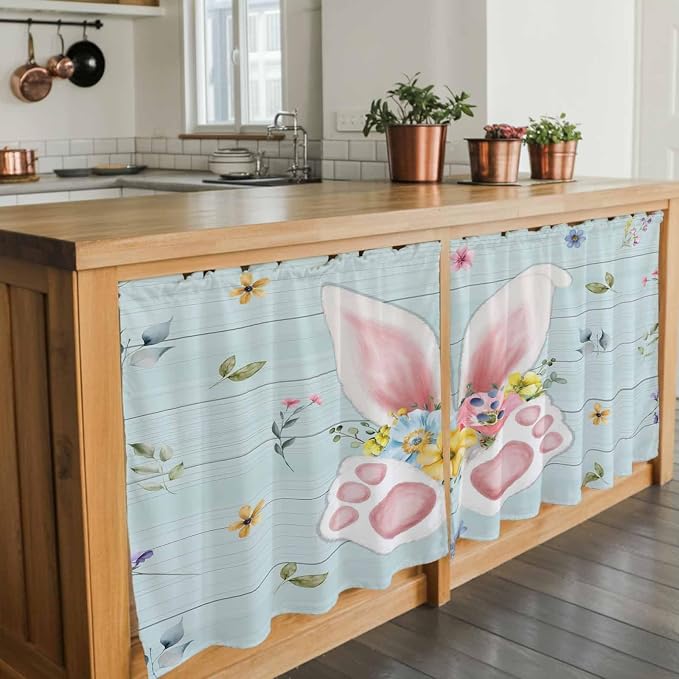 Easter Kitchen Tier Curtains 36 Inch Long 2 Panel Set, Rod Pocket Half Window