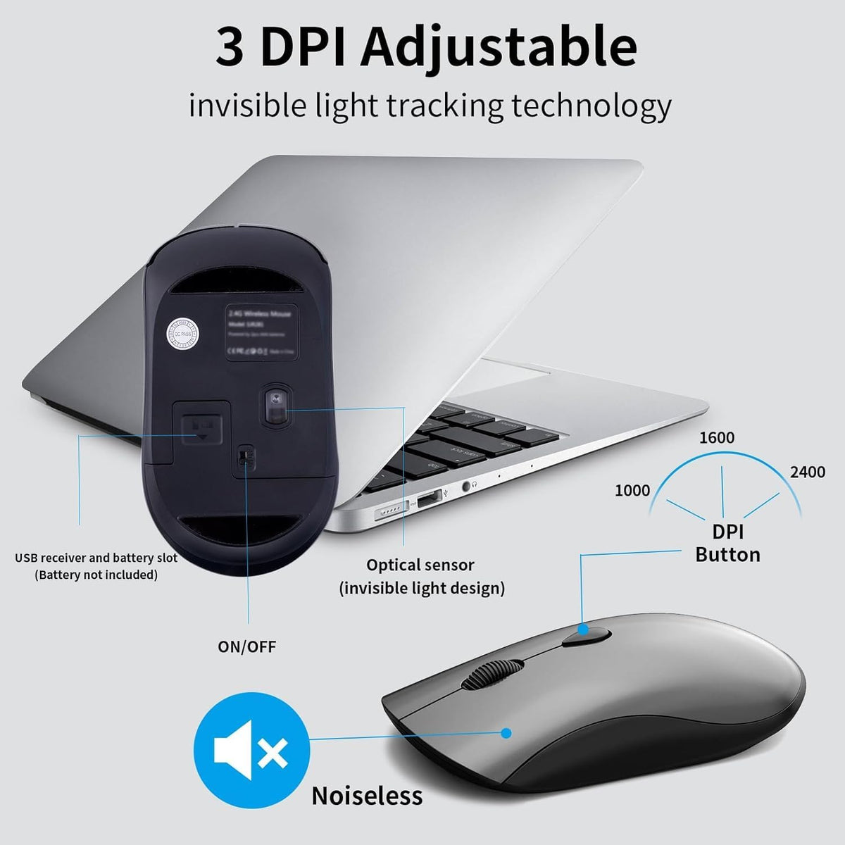 Slim Silent Full Size Wireless Keyboard Mouse Combo Grey2 Pack