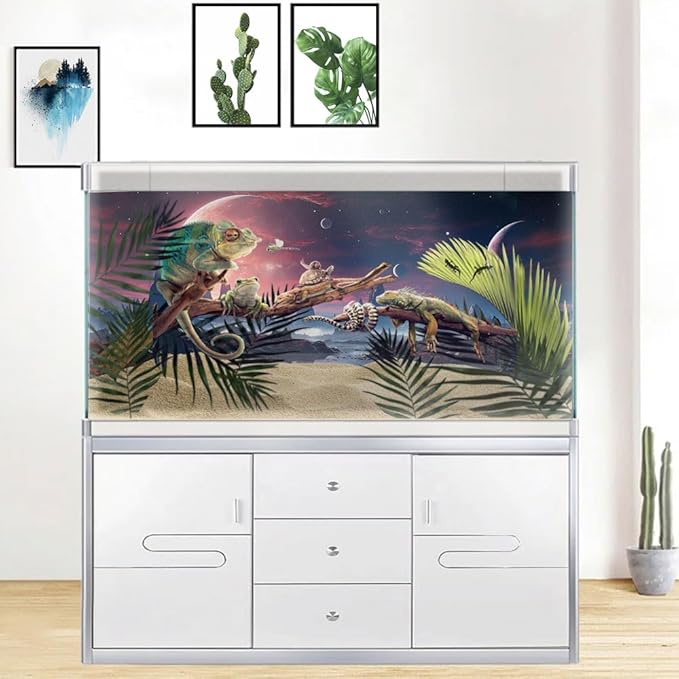72X18IN Cosmic Spaceterrarium Background, Cool Parallel Space Themed Aquarium Reptile Habitat Background, Red Moon Aquarium Background with 10EVA Double-Sided Tape