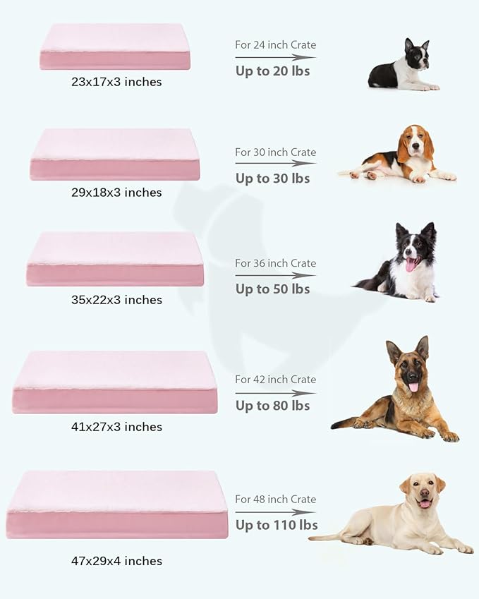 KSIIA Orthopedic Dog Bed - Waterproof & Washable with Removable Cover, Deluxe Plush Egg Crate Foam Design for Large Dogs, 47x29 Inch Pink Dog Crate Bed