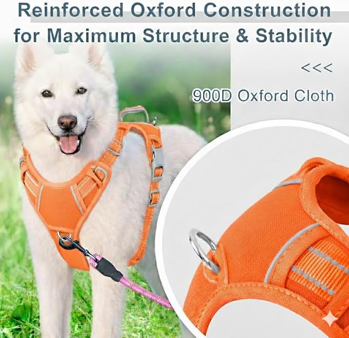 BARKBAY Dog Harness No Pull Oxford with ID Tag Pocket - Heavy Duty, Reflective, Easy Control for Large Dogs(Pumpkin Oxford,XL)