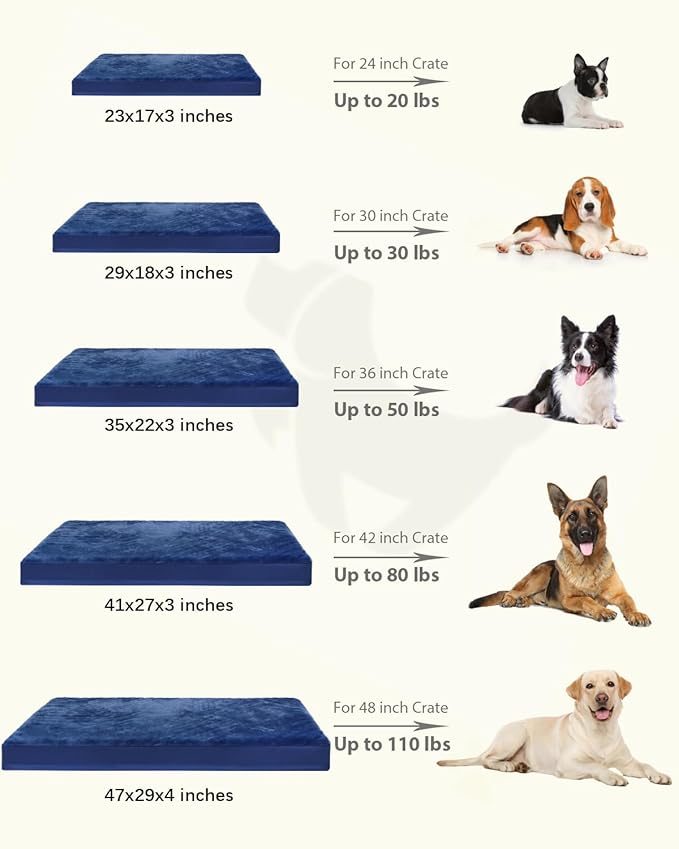 KSIIA Orthopedic Dog Crate Bed Waterproof Dog beds for Extra Large Dogs Deluxe Plush Washable Pet Mat with Egg Crate Foam & Removable Cover, 47 x 29 Inch, Blue