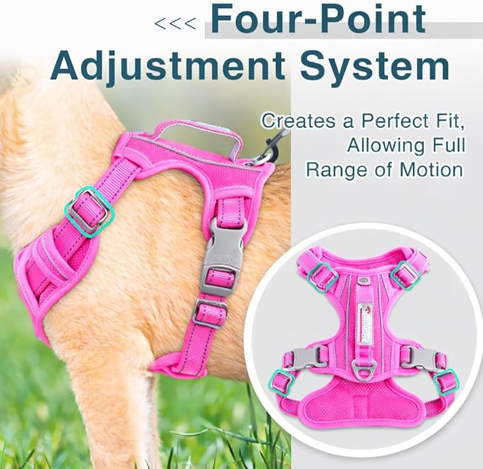 BARKBAY Dog Harness No Pull Oxford with ID Tag Pocket - Heavy Duty, Reflective, Easy Control for Large Dogs(Pink Oxford,XL)