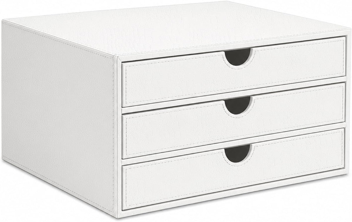UnionBasic Document Organizer, 3-Drawer File Cabinet Document Storage Box, Office Desktop Filing Organizer, Croco White