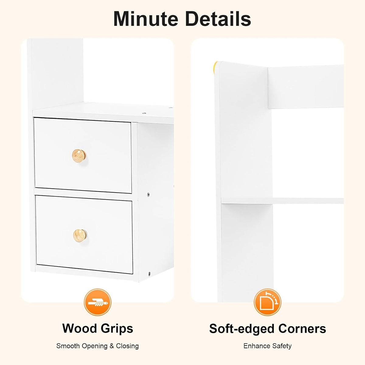 Wood Dorm Desktop Storage Rack, Office Desk Bookshelf Holder, Desktop Bookshelf Storage with 4 Small Storage Cabinets, Desktop Rack for Classrooms, Offices, Dormitories, Study Rooms (White)