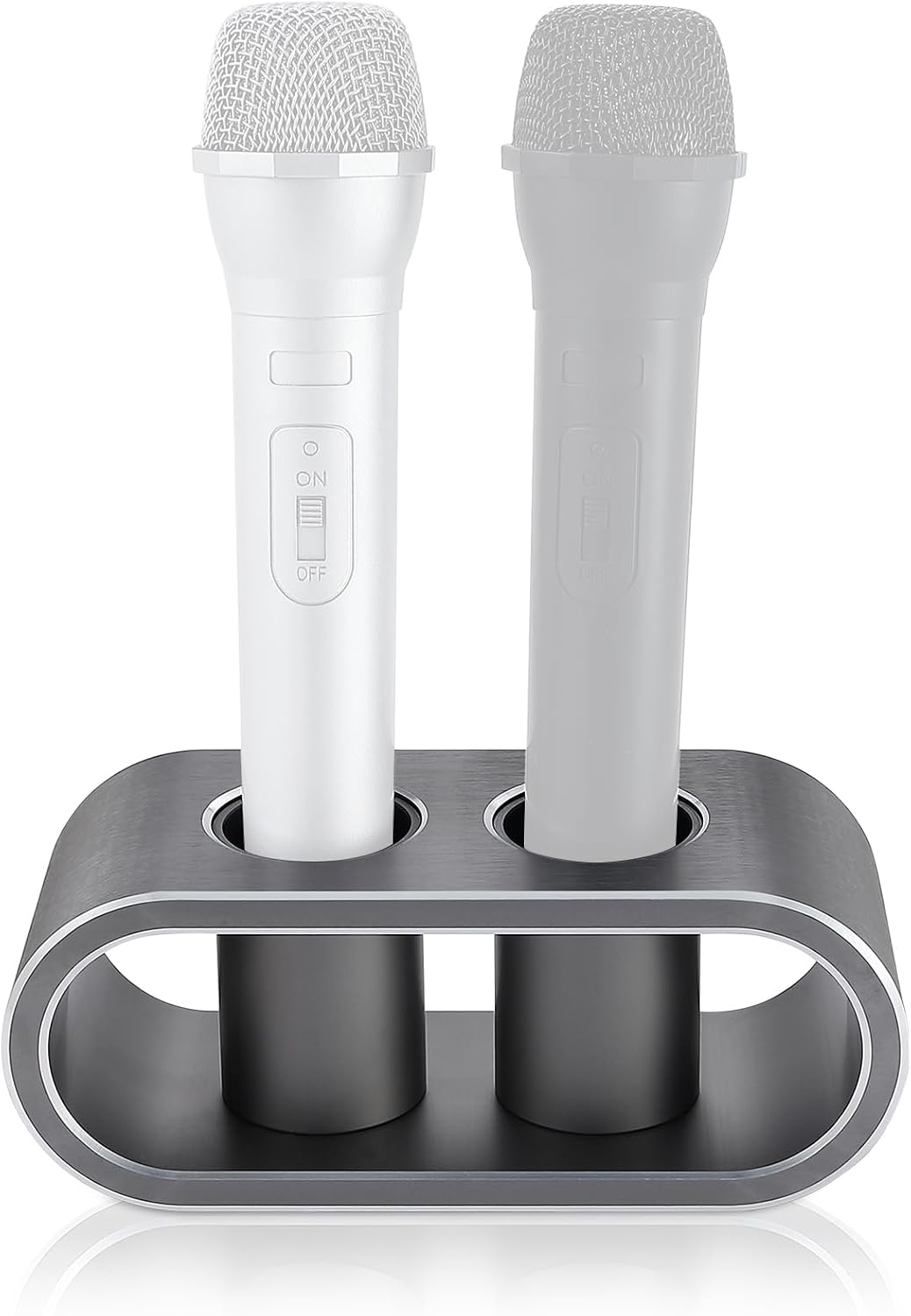 Metal Aluminum Alloy Desktop Microphones Storage Holder, Stand Support Base For Wireless Microphones, Fashionable Tabletop Mics Organizer (M, Brushed gray)