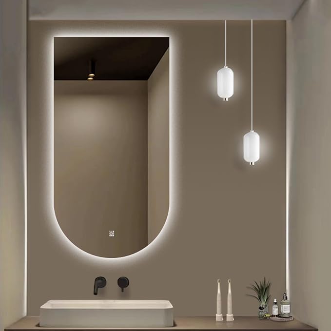 Wall Mirror Arched Bathroom Mirrors, 3-Color Lighted Bathroom Makeup Mounted