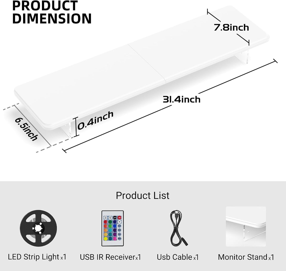 AFOOYO Monitor Stand Riser,31.5-Inch LED Light Wood Computer Monitor Stand with Adjustable Acrylic Legs,Desk Accessories Desktop Organizer Stand for, Computer,Laptop,Printer,PC TV Screen Riser,White