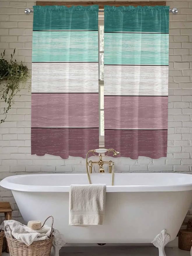Retro Farm Woodcuts Texture Window Valance Curtains, 2 Panel