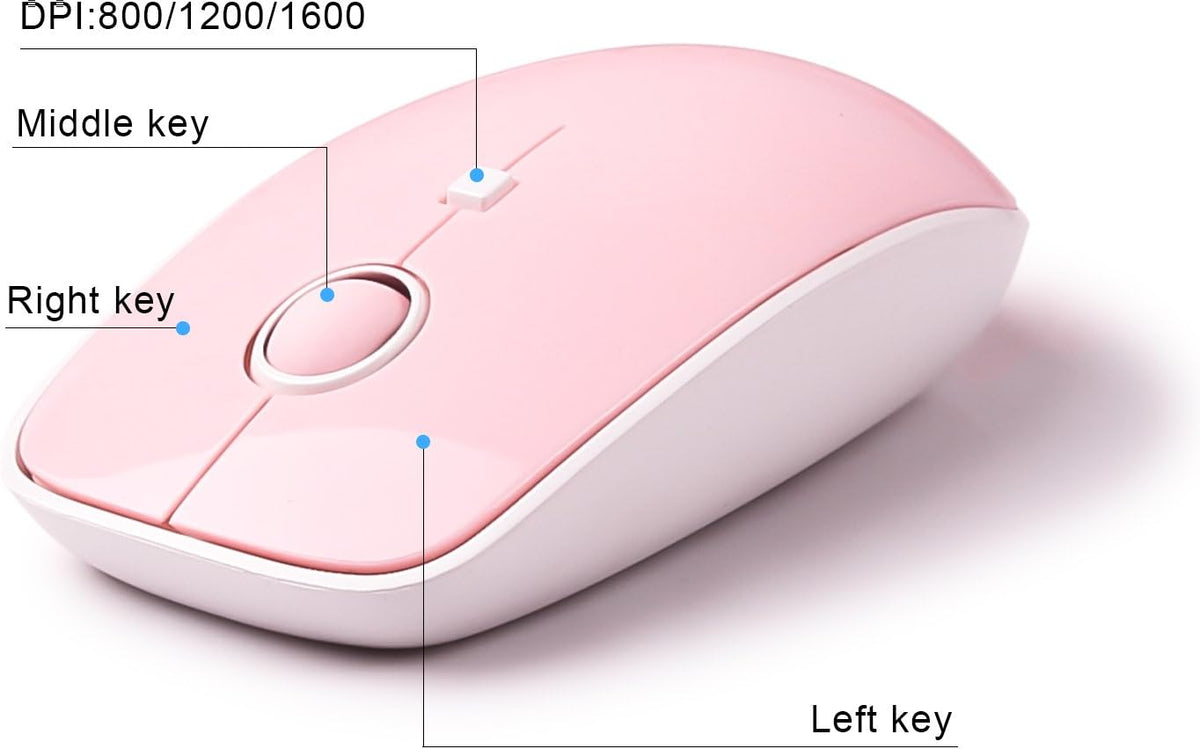 Pink Wireless Keyboard and Mouse Combo,Cute Typewriter Style,for Long Nails