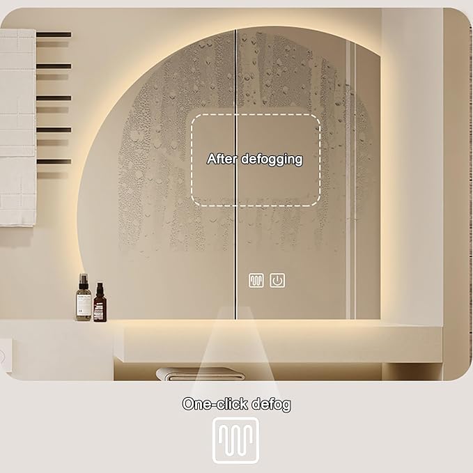 Bathroom Wall Mounted Mirror, LED Illuminated Vanity Mirror