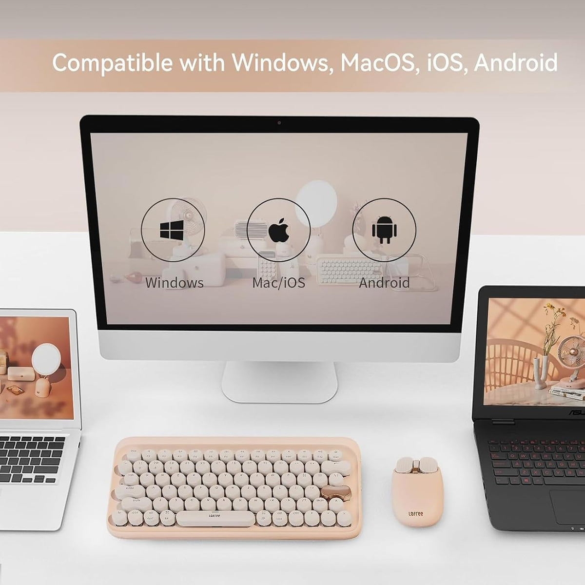 LOFREE Wavy Chips Dual-Mode Wireless Mouse with 5 Adjustable DPI Levels Compatible with Windows, MacOS, iOS, Android (Milk Tea)