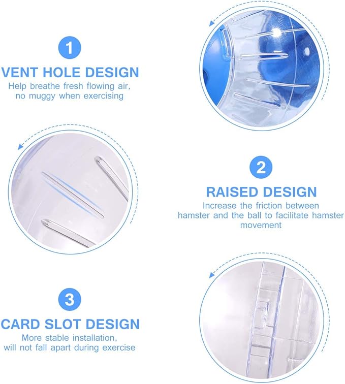 Hamster Exercise Ball Silent Hamster Wheel Small Animals Transparent Ball for Dwar Rat Relieves Boredom and Increases Activity (6 inch, Blue)