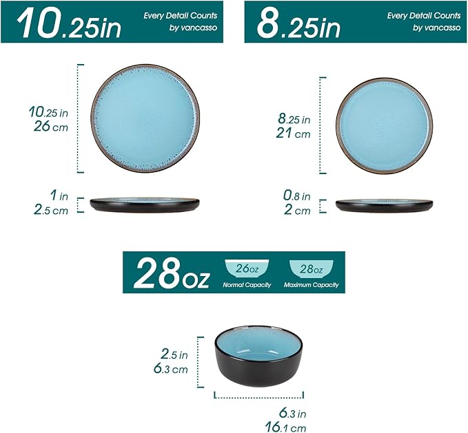 vancasso Plates and Bowls Sets, 24 Pieces Stoneware Dinnerware Sets