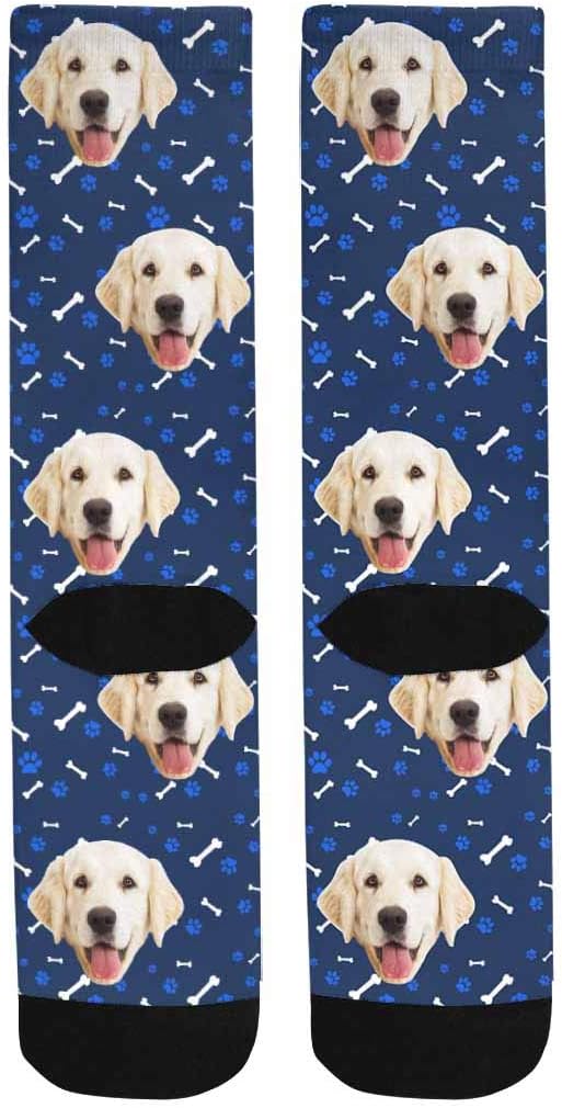 MyPupSocks Custom Personalized Photo Pet Face Socks, Cat and Dog Tracks Paws Bones Crew Socks with Picture for Men Women