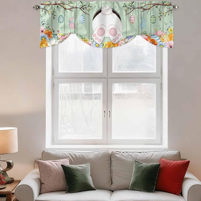 Easter Tie Up Valance Curtains for Windows, Kitchen Curtains Window Shades