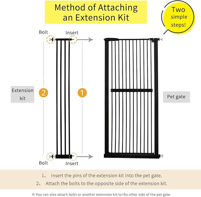 Lumizone Extra Tall Cat Gate Extension Kit 61.02" High Pressure Mounted 8.27" Extra Wide 1.37" Gap No Drilling Tall Pet Gate for Dogs (Black, 61.02" H x 8.27" W, Extension)
