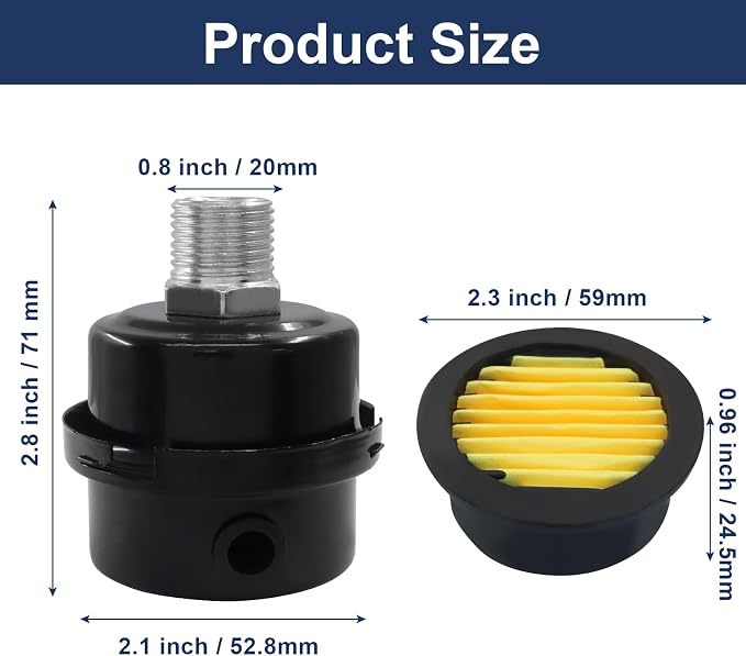 2 Pcs Air Compressor Silencer, 1/2 Inch Thread Intake Filter Muffler, 20 mm Air