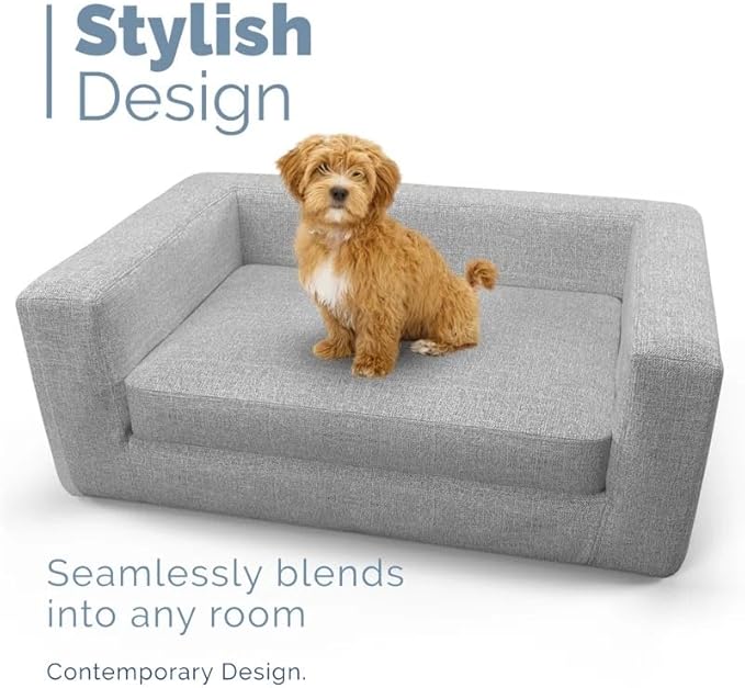 Premium and Luxury Elegant Dog Sofa Bed, Dog Bed, Dog Couches for Small to Medium Dogs with Removable Washable Cover, Elevated Dog Bed, Pet Furniture for Small to Medium Dogs, Gray