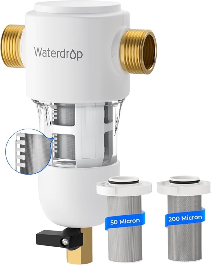 Waterdrop Spin Down Sediment Filter, 50/200 Micron Reusable Whole House Water