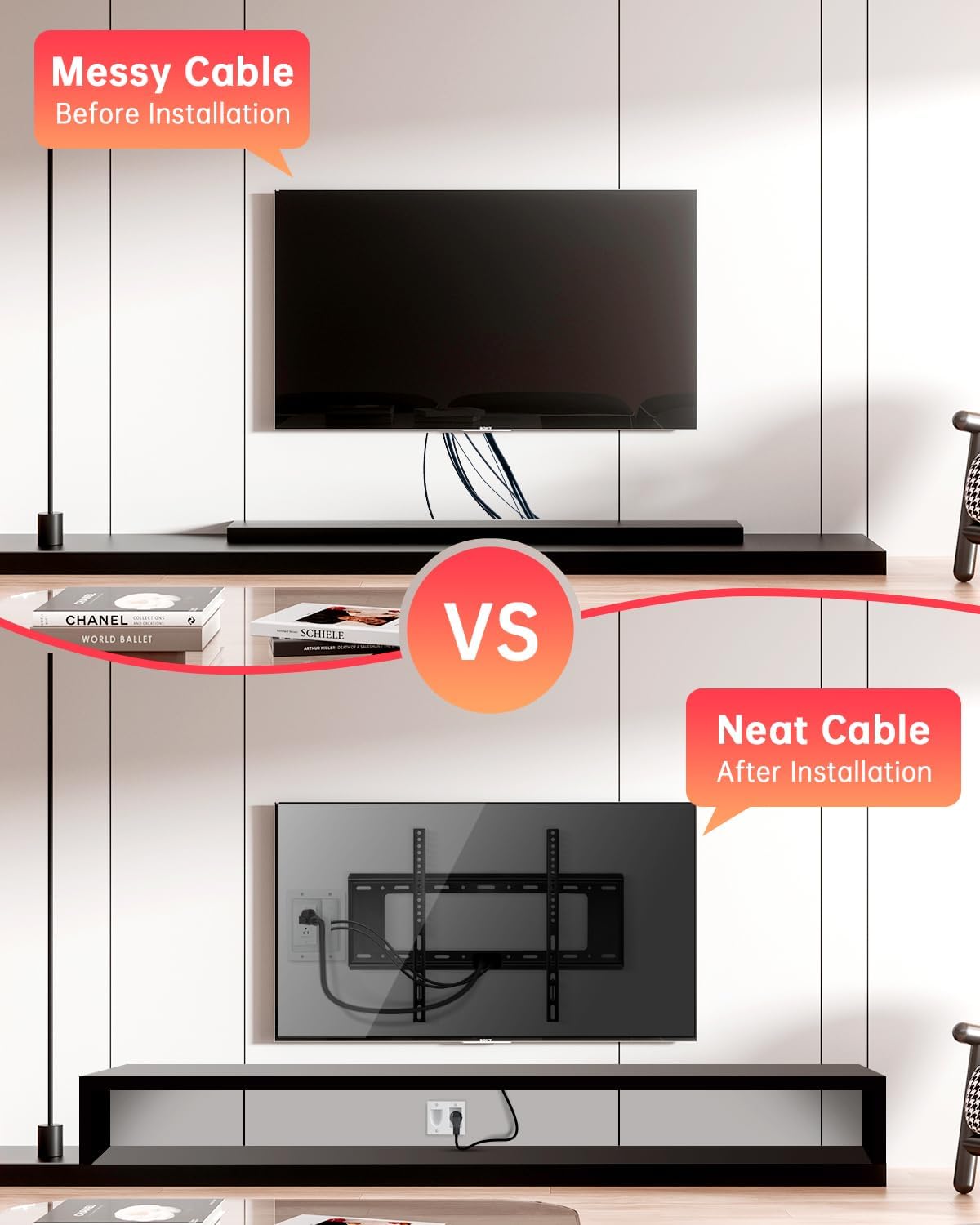 ELECTOP Dual Outlet in Wall Cable Management Kit, TV Cord Hider for Wall Mounted TV, Recessed Low Voltage Media Wall Plate for Power Cables & Low Voltage Wires