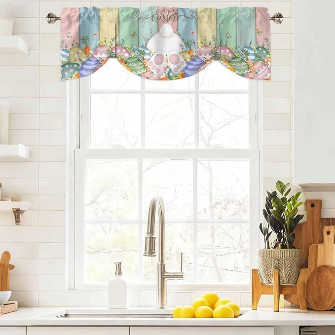 Easter Tie Up Valance Curtains for Windows, Kitchen Curtains Window Shades