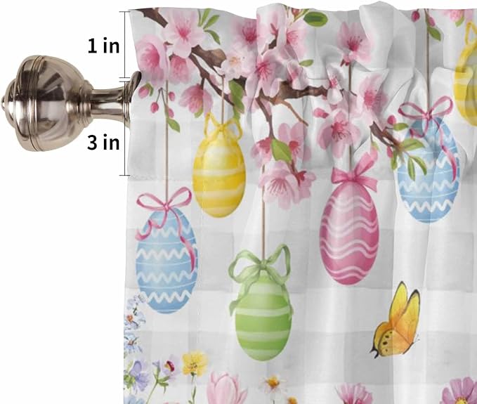 Happy Easter Bedroom Curtains 63 Inches length, Spring Watercolor Bunny Eggs