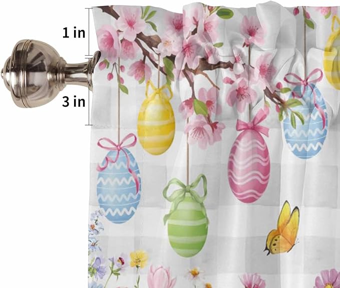 Happy Easter Kitchen Curtains 54 Inches length, Spring Watercolor Bunny Eggs
