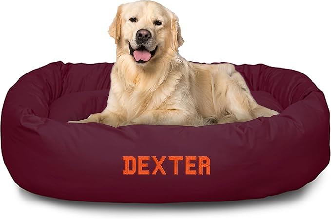 Majestic Pet 40" Round Dog Bed - Personalized Cozy Soft Washable Calming Donut Dog Bed w/ Spine Support - Burgundy (40x29x9) Large