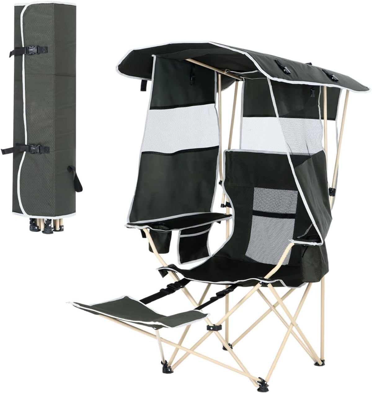 CDEN Canopy Chair, Chair with Shade, Umbrella Chairs, Foldable Camping Chairs, with Detachable Footrest, Cooler Bag, Cup Holder, for Camping, Picnic, Sports, Patio, Traveling (1 Pack)
