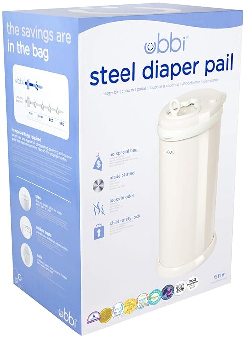 Ubbi Stainless Steel Diaper Pail, Odor Locking, No Special Bag Required, Award-Winning, Registry Must-Have, Ivory