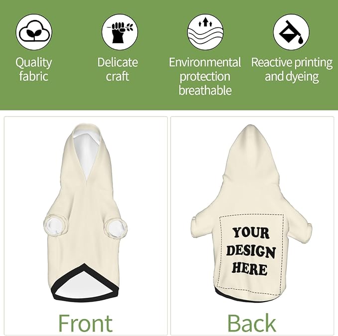 Dog Clothes, Custom Dog Hooded Sweatshirt, Personalized Pet Costume Robe Shirt with Text/Image/Club Name/Pet Shop Logo for Small Medium Large Dogs and Cats, CreamYellow, XS