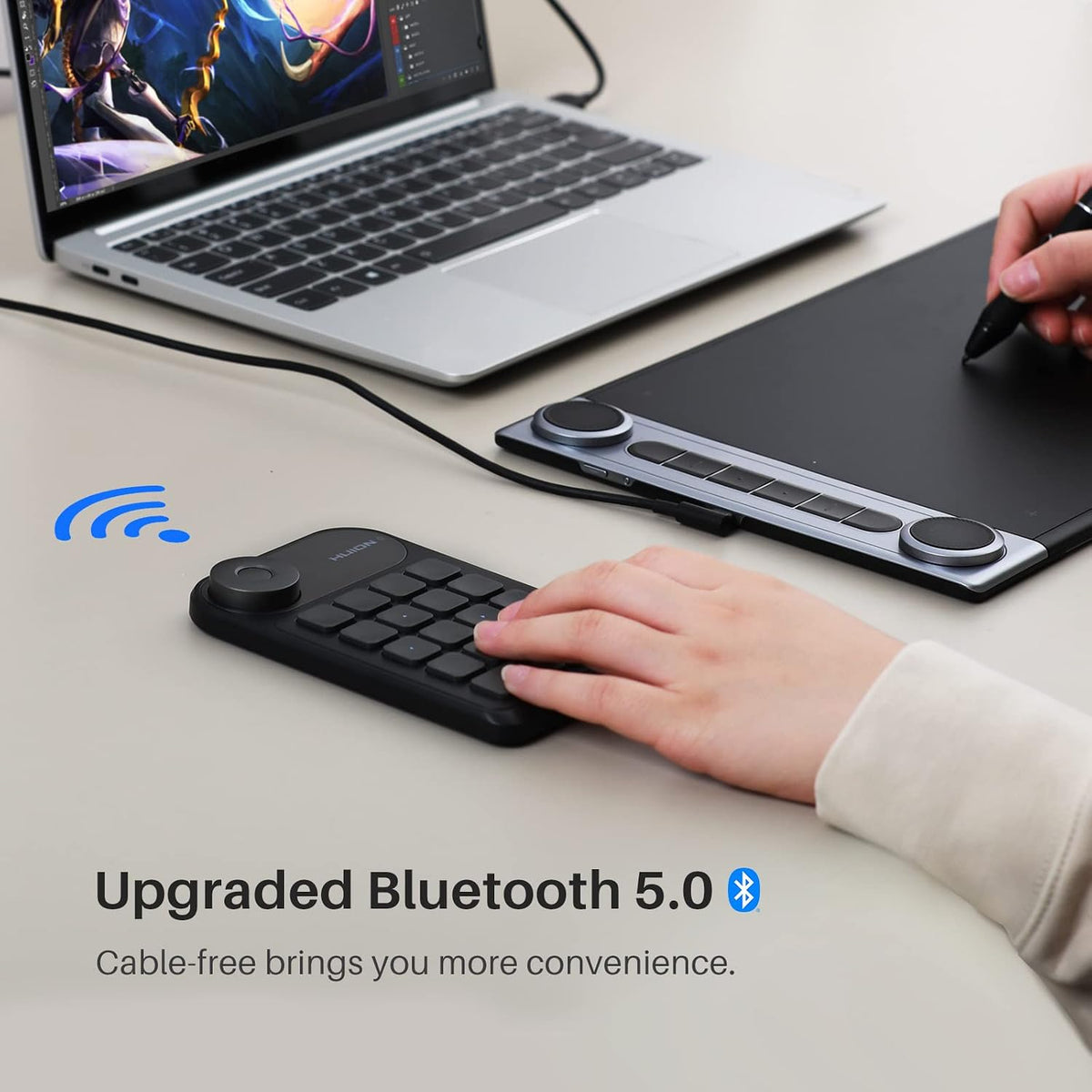 HUION Keydial Mini Bluetooth Programmable Keypad with Dial 18 Shortcut Keys