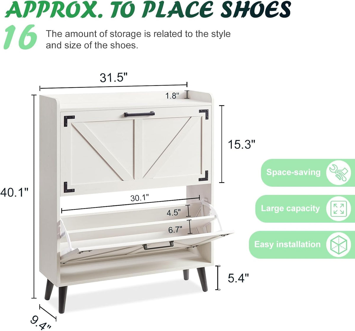 Barnyatoh Shoe Storage Cabinet with 2 Flip Drawers,Hidden Shoe Organizer