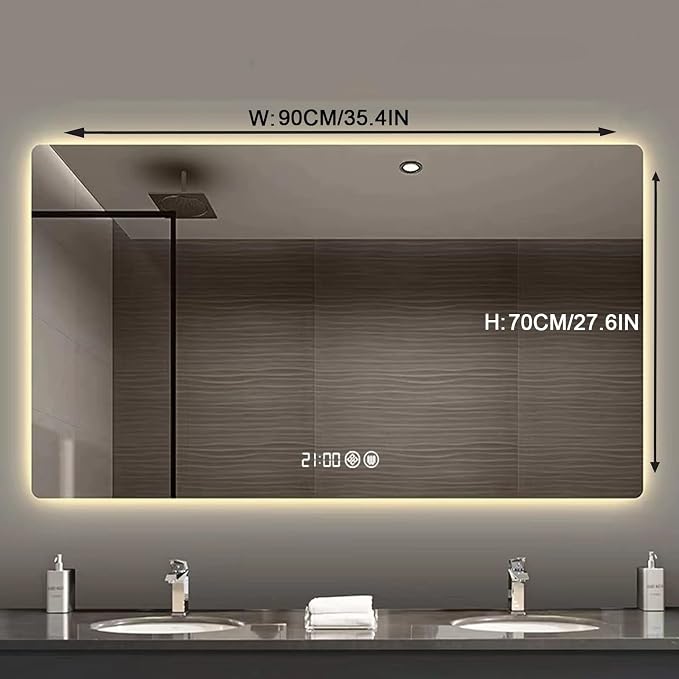 Bathroom Mirror with LED Lights，LED Bathroom Mirror，Smart Lighted Bathroom